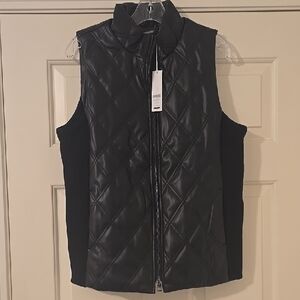 Chicos Black Winter Diamond Sleeveless Faux Leather Quilted Vest size 8 (1) NWT